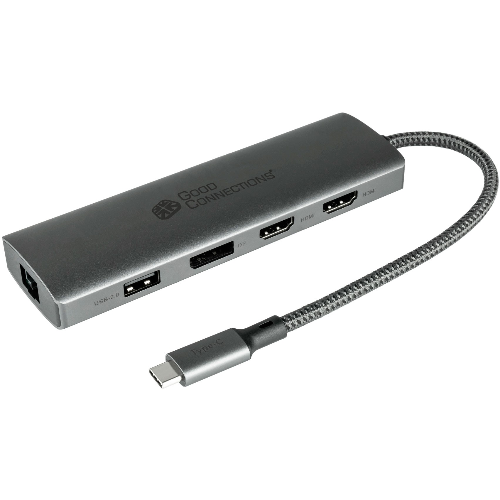 GoodConnections HUB-C001A USB-C HUB 10-Port 2xHDMI; 1xDP; 1xUSB-C; 2xUSB 3.0; 1xUSB 2.0; 1xRJ45; 1xKartenleser Anthrazit