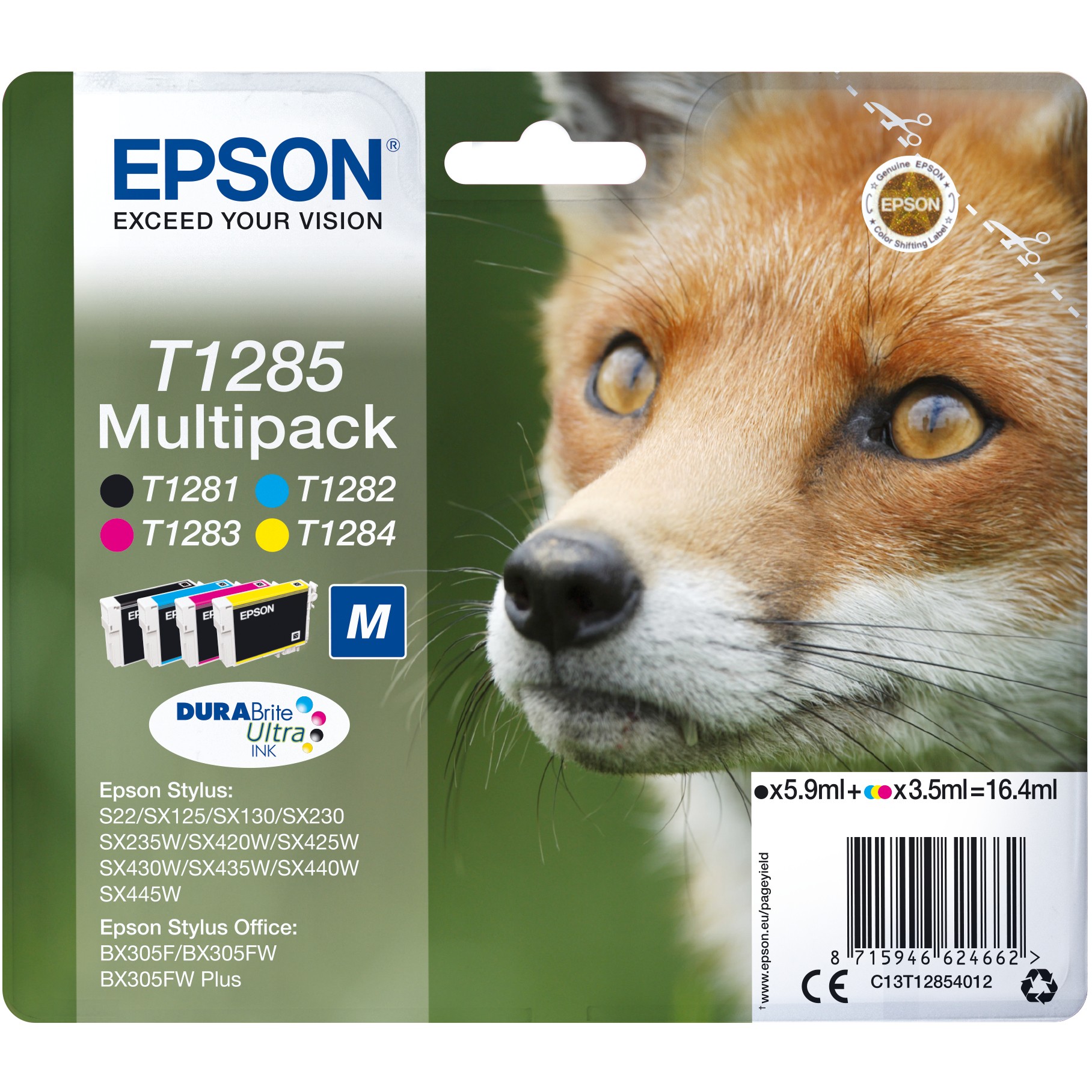 TIN Epson Tinte T1285 C13T12854012 4er Multipack (BKMCY) bis zu 225 Seiten